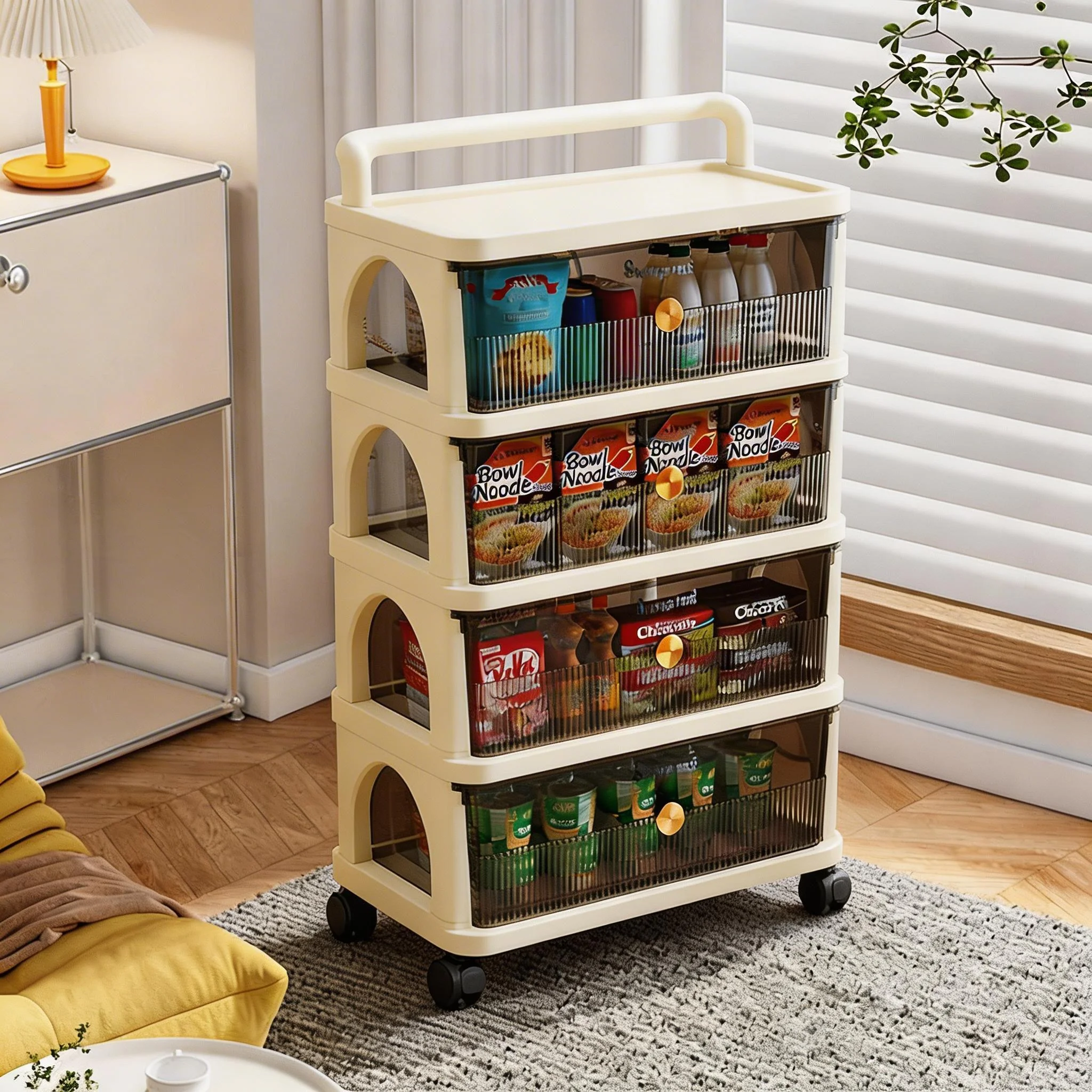 Multi-tier Drawer Rolling Storage Cart Movable Floor Organizer For Snack Toy Living Room Sundry Storage Cabinet