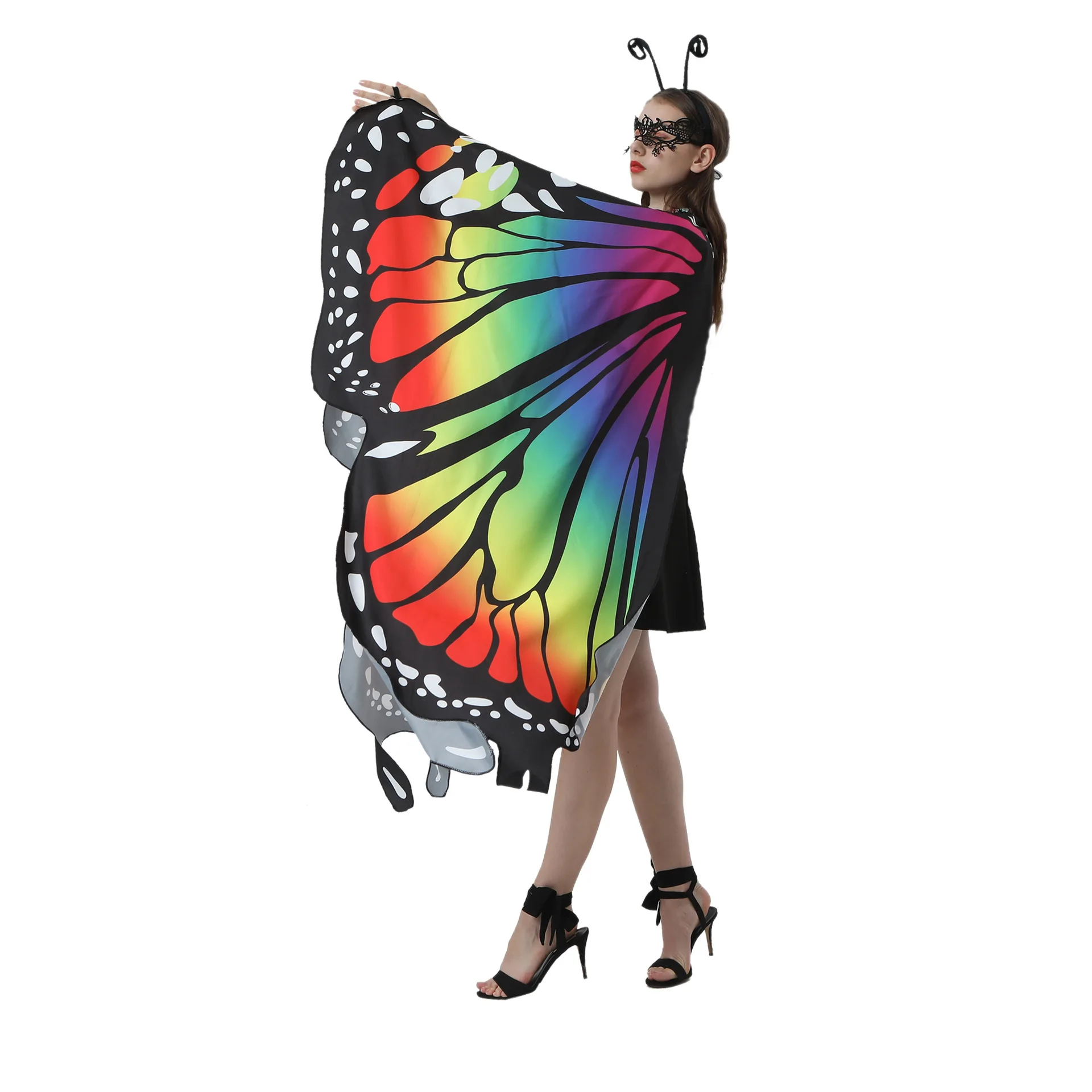 Disfraz de mariposa para mujer, chal de Cosplay, decoración de alas, vestido de Halloween, ropa de fiesta, capa con correa de mano, vestido de lujo