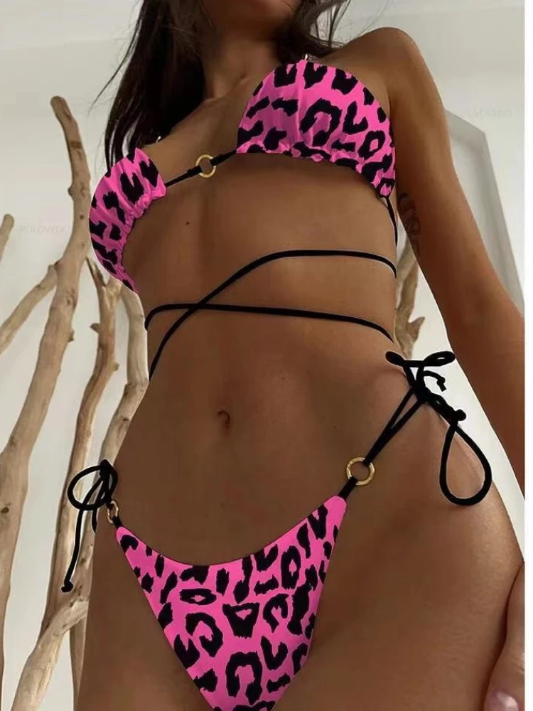 Leopard Print Pink Bikini Push Up Swimwear Women Swimsuit Femal Summer Micro Biquini Set Lady Bathing Suit