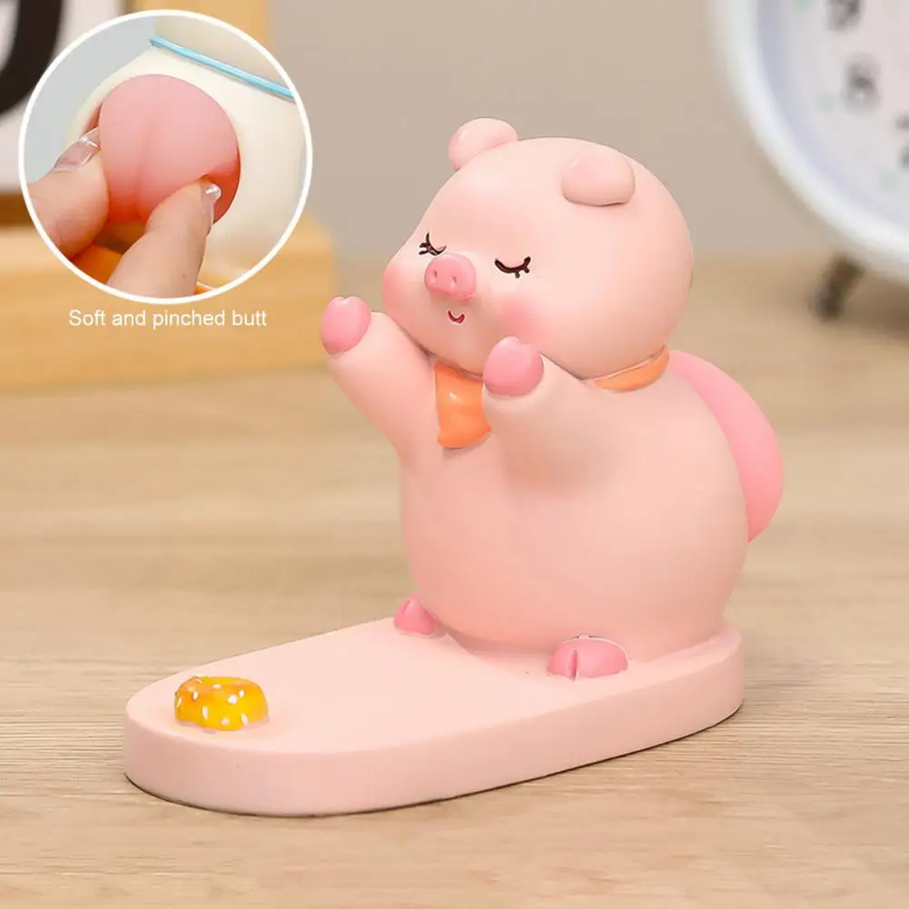 Phone Holder Adorable Cartoon Cell Phone Holder Sculptures for Desktop Decoration Pig Dog Bunny Panda Resin Figurines Mobile