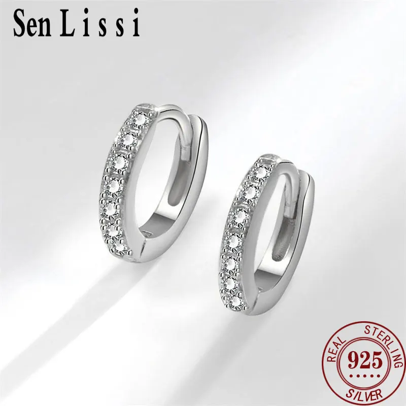 Senlissi- 925 Sterling Silver Fashion Hoop Earrings  for Women Punk Style Sparkling Fashion Round Open Earrings Fine Jewelry