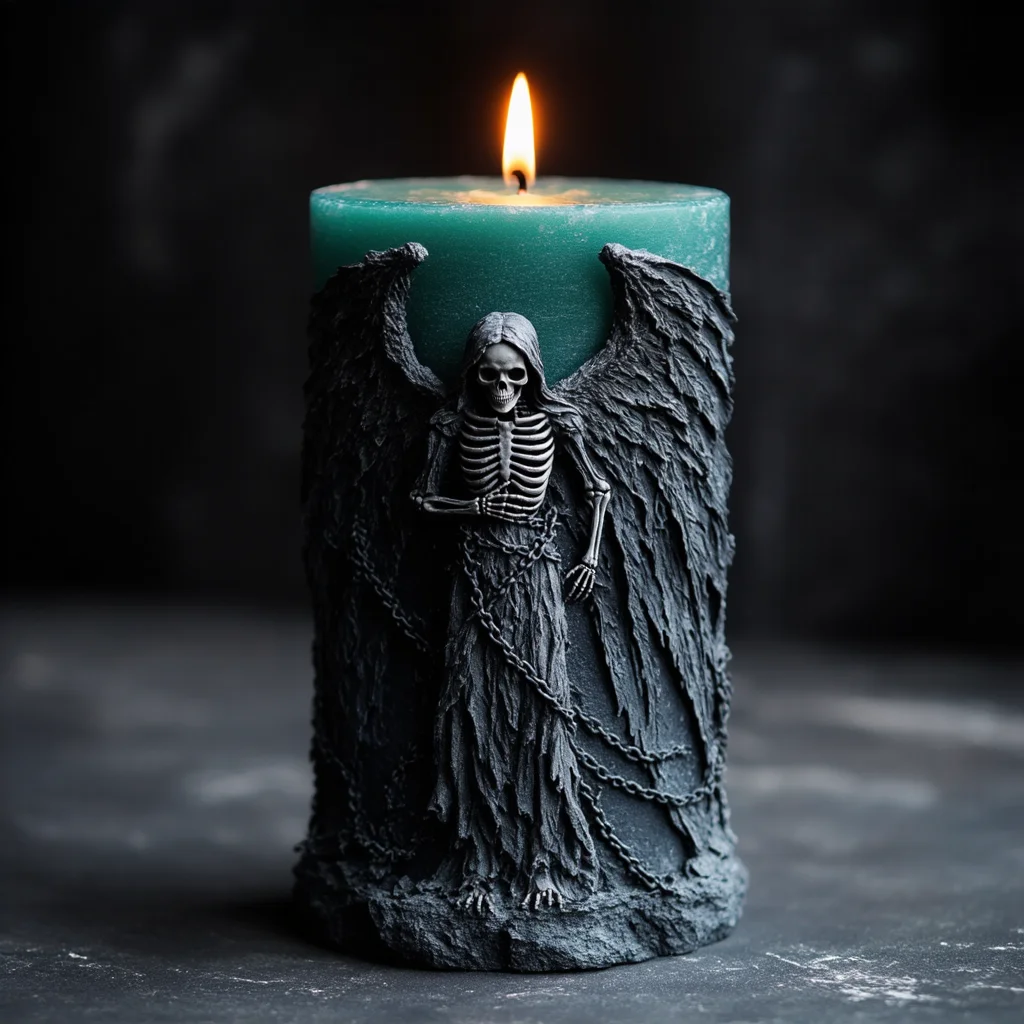 A Skeleton Angel Gothic Silicone Candle Mold for DIY Candles and Aromatherapy |   3D Wing Chain Texture |   Easy to Demould