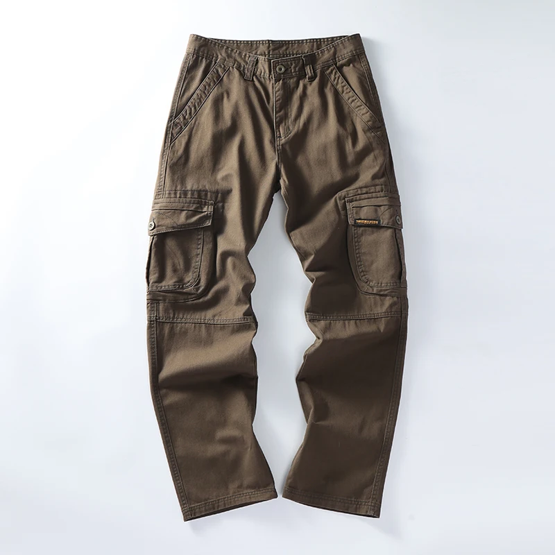 KSTUN 2026 Spring Autumn Men's Cargo Pants Loose Straight Leg Casual Work Trousers Outdoor Hiking Camping 100% Cotton Pants