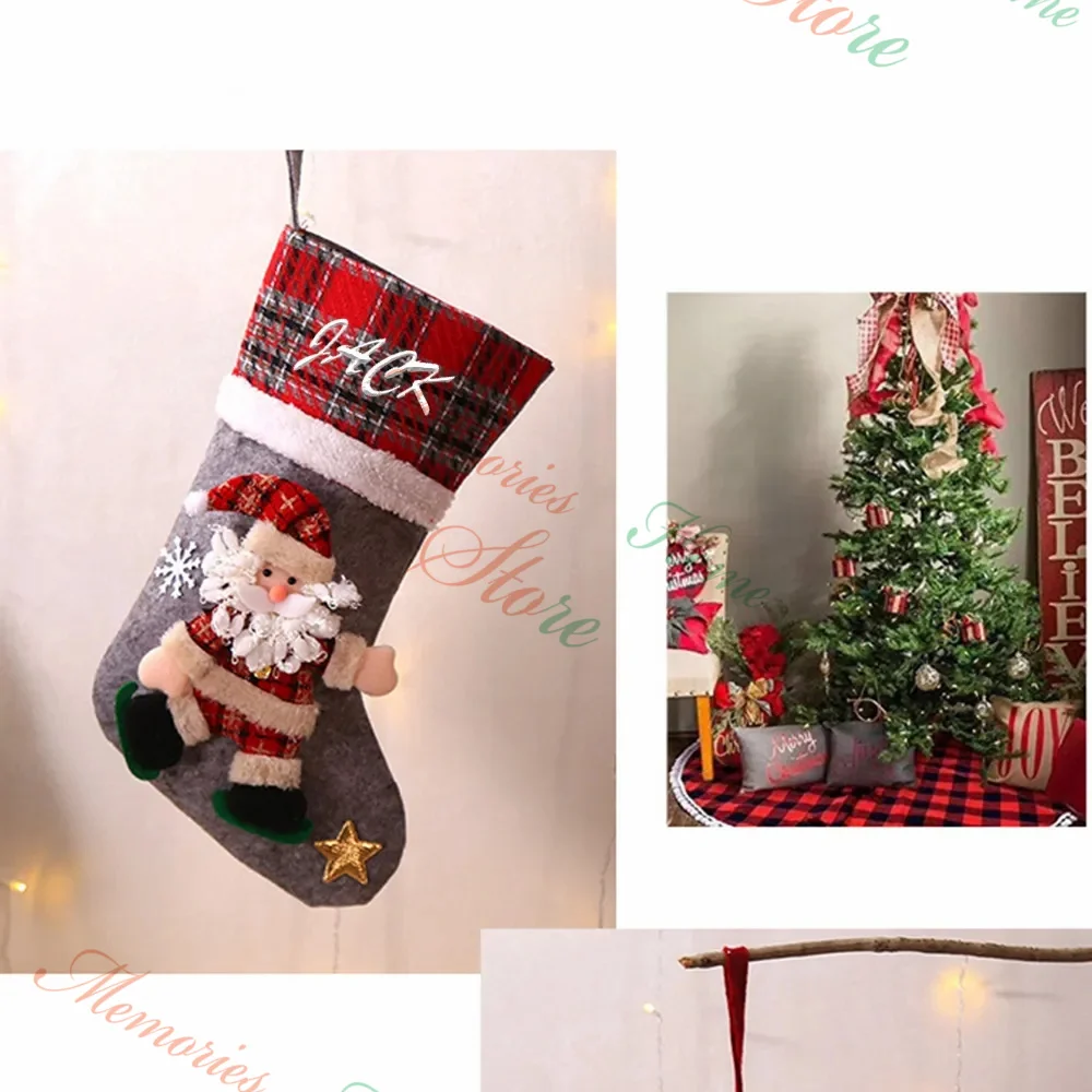 

Personalized Name Stockings Embroidered Name Christmas Tree Ornament Candy Bag Kids Gift Socks Merry Christmas Stockings Supply