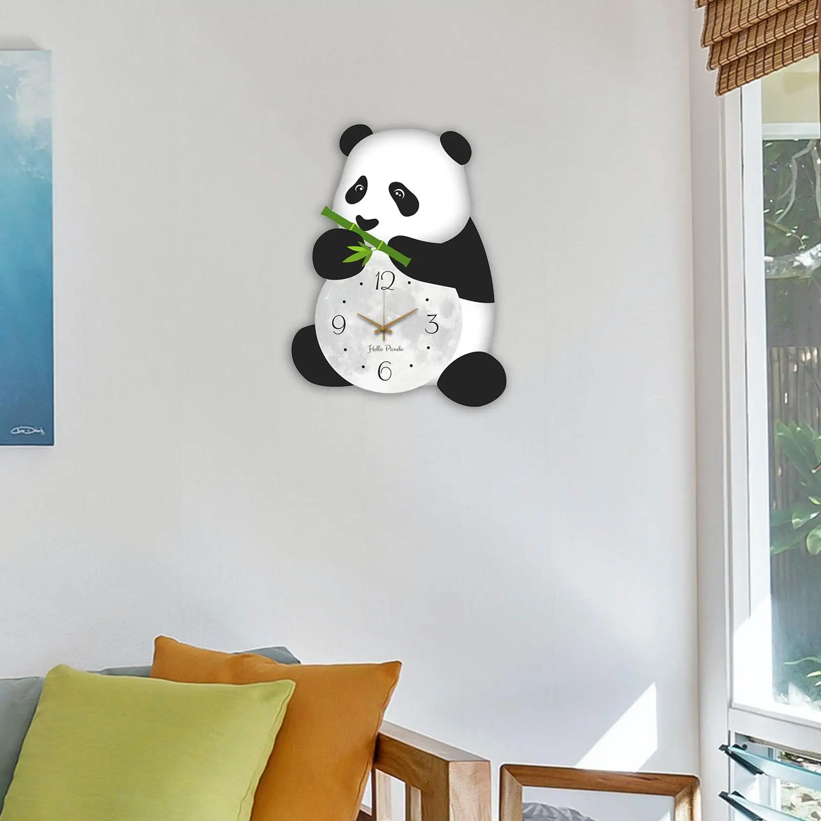 Panda Wall Clock Silent Lovely Cartoon Wall Hanging Decor Decorative Clock for Kids Room Bedroom Living Room Kitchen Home Decor