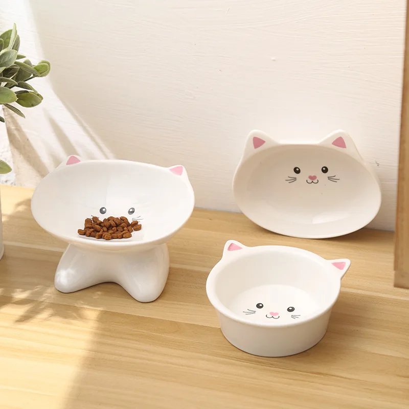 Pet Supplies Cat Bowl Ceramic Protection For Cervical Neck Drinking Water At An Oblique Mouth To Prevent Overturning