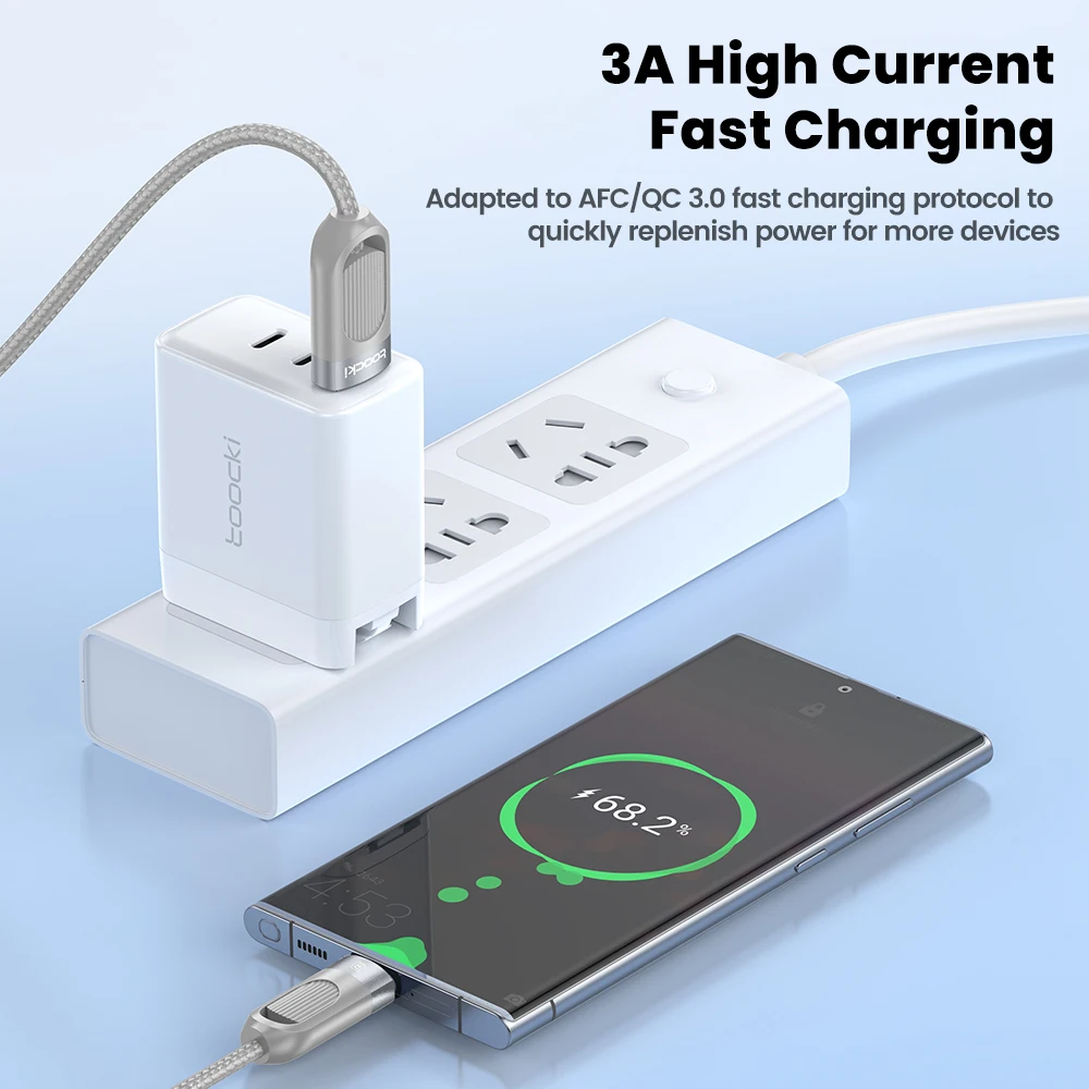 Toocki USB A Cable to Type C 3A Fast Charging Spring-Braided USB Cable 1.5M 1/2Pcs for iPhone 16 Xiaomi Phone Charger Data Cord