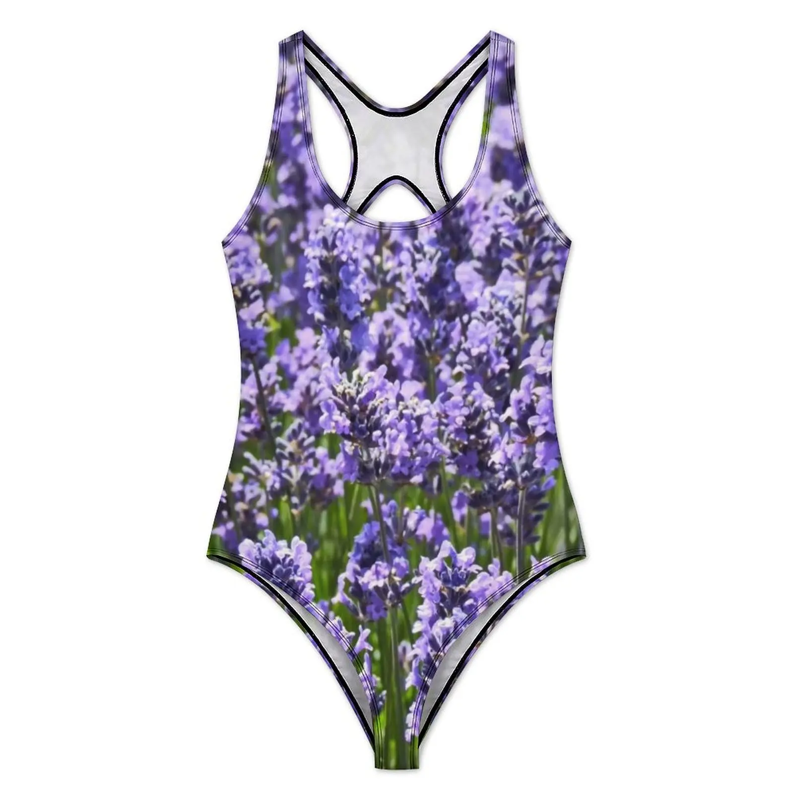 Lovely Lavender Swimsuit Sexy England Nature Purple Flowers One Piece Swimwear Push Up Bodysuit Trend Holiday Swim Monokini