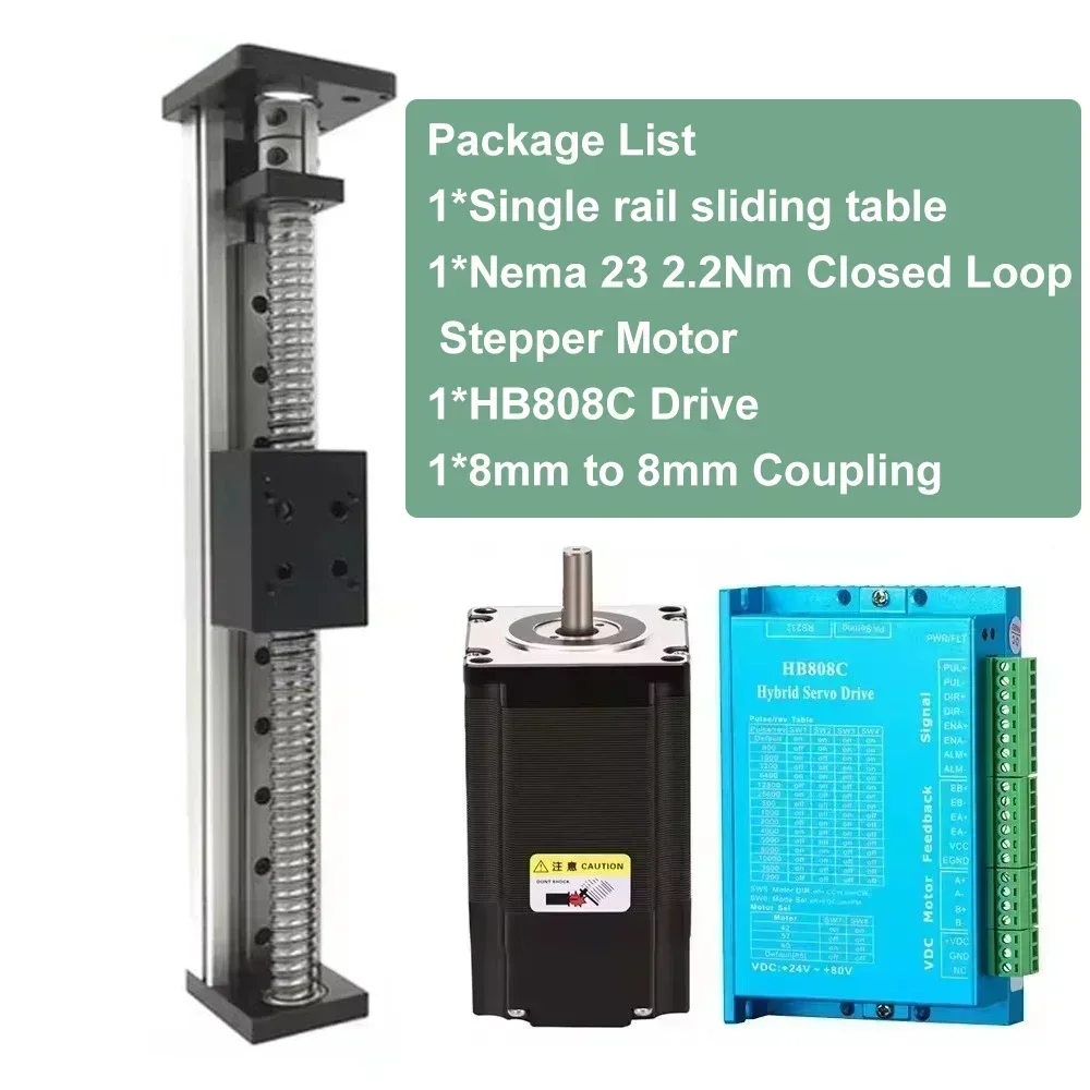 Nema23 57 mm stappenmotor lineaire geleiderail tafelset schuiftafel enkele rail kogelomloopspindel bewegingspodium enkele as robot