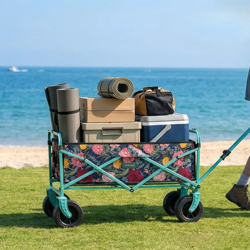 Foldable Portable Outdoor Camping Trolley Load-bearing Large Capacity Carbon Steel Folding Table Top 360-degree Rotation Tools
