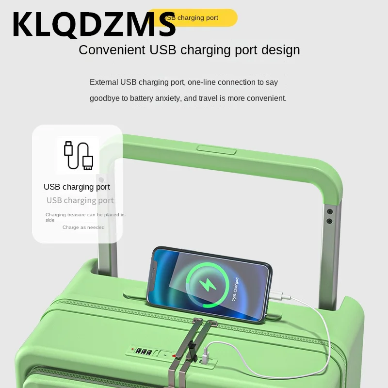 KLQDZMS-Mala de Embarque Multifuncional, Bagagem de Abertura Frontal, Ultra Leve, Resistente ao Desgaste, Porta de Carregamento USB, 20 ", 24", 26"