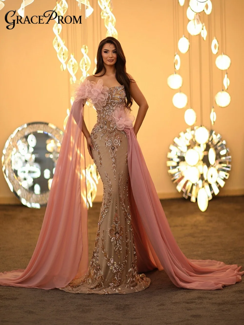 

Alluring Sheer Crystal Evening Dress 2026 Dual Flowing Chiffon Elegant Party Dress For Wedding Guests فساتين سهرة Glamorous Gown