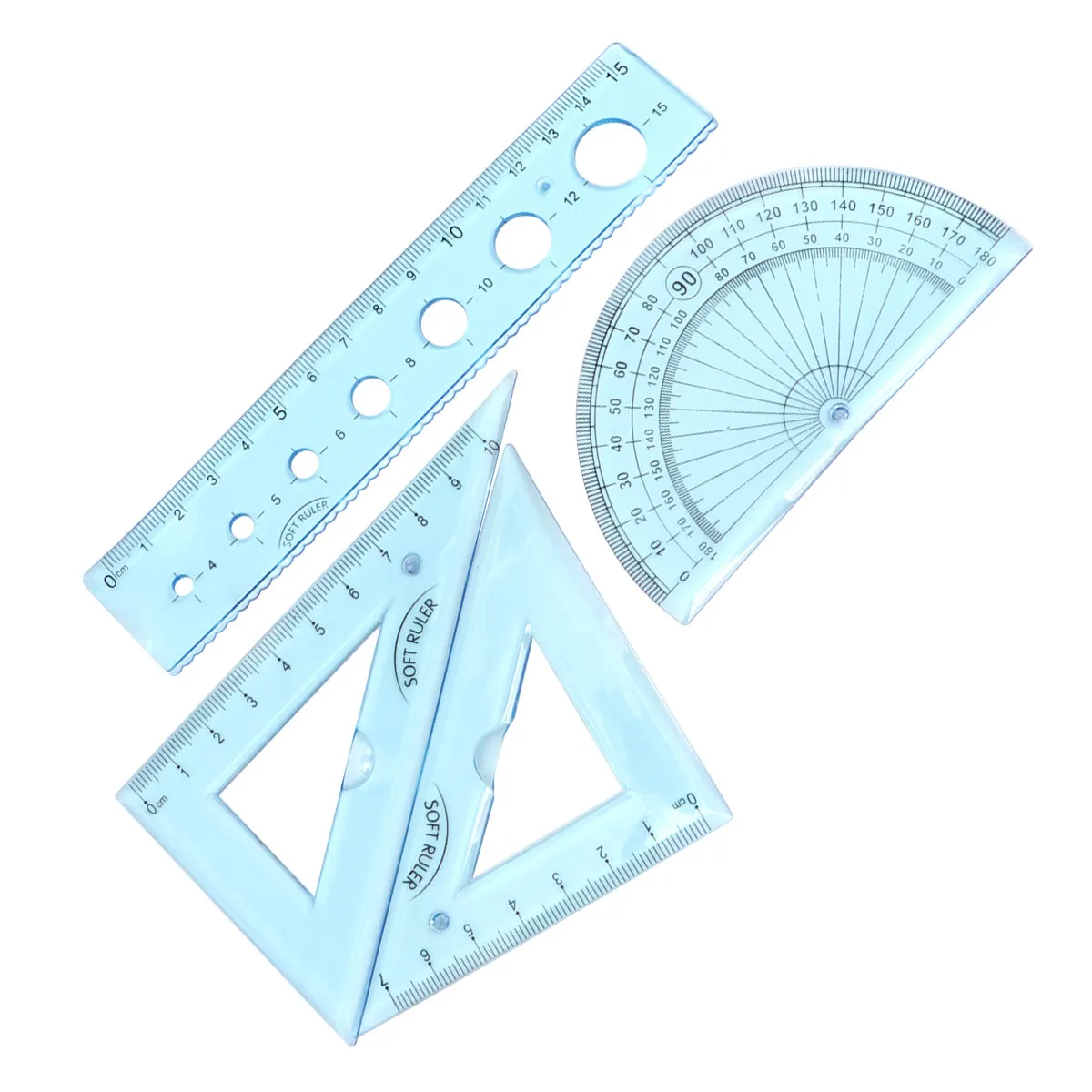 4Pcs Bendable Soft Ruler Set Premium Plastic Student Geometry Tools Straight Ruler Triangle Protractor for School Learning
