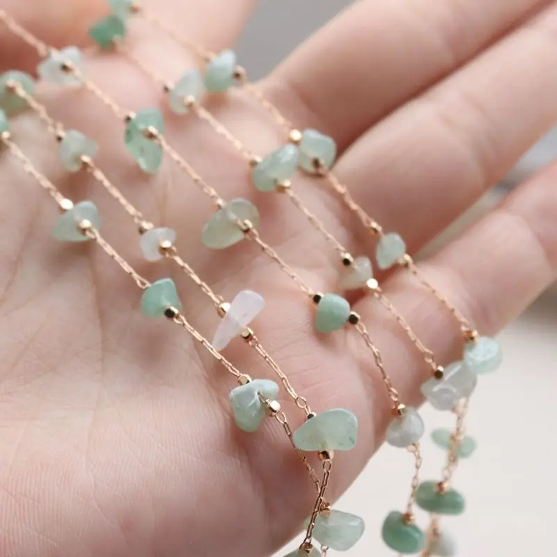 1M Copper Colorfast Aventurine Chain, Loose Retro DIY Bracelet Necklace, Natural Stone  Jewelry Making Materials Supply