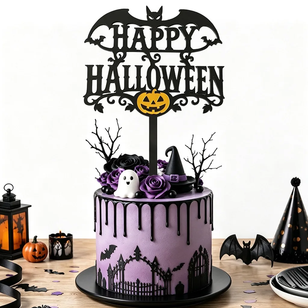Halloween Acrylic Cake Topper Three Dimensional Acrylic Halloween Cake Decoration Castle Cake Topper Hollow Cut For Dessert view 5