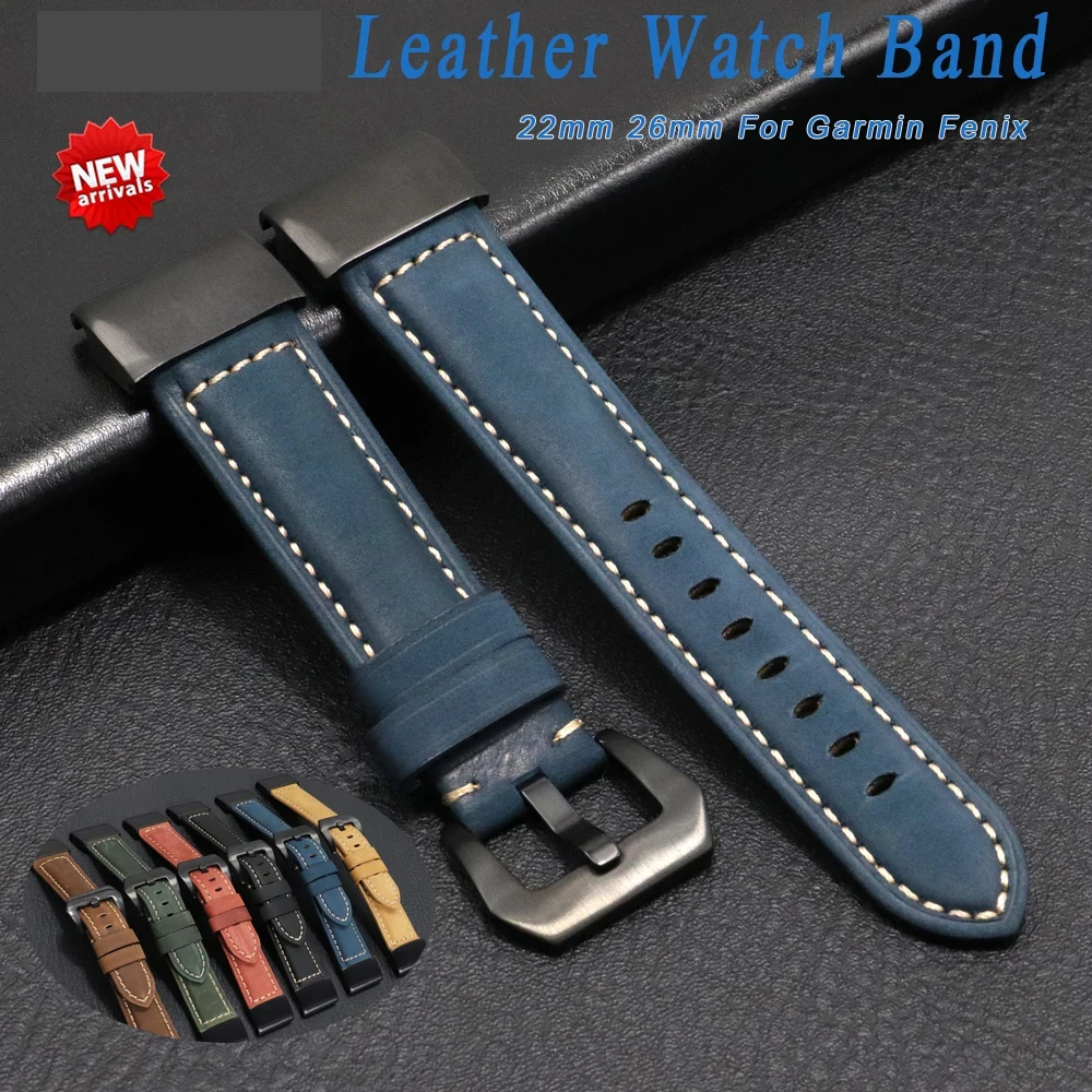 22mm 26mm Leather Watch Band For  Garmin Fenix 7 7S 7X 6S 6X Wrist Strap Replacement Straps 6 5S 5X 5 3