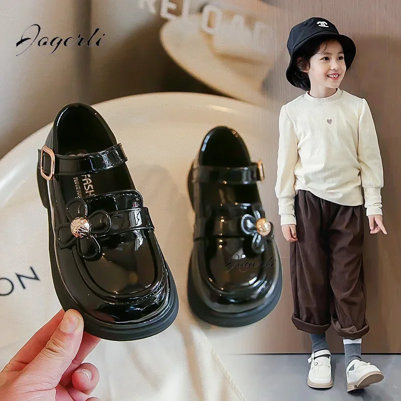 Girls\' Small Pu Leather Shoes 2024 Spring Autumn New Style Little Kids Single Children Black White Princess Loafer Footwear