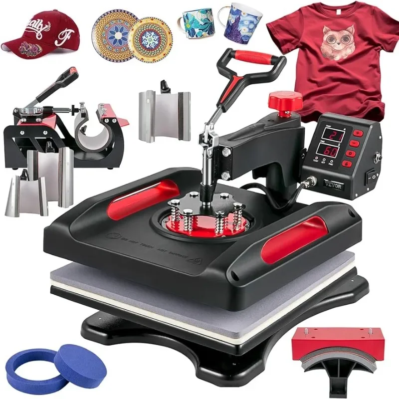 VEVOR Heat Press Machine 8 in 1 Combo 15x15 Inch, 360° Swing Away Digital Tshirt Press Machine,