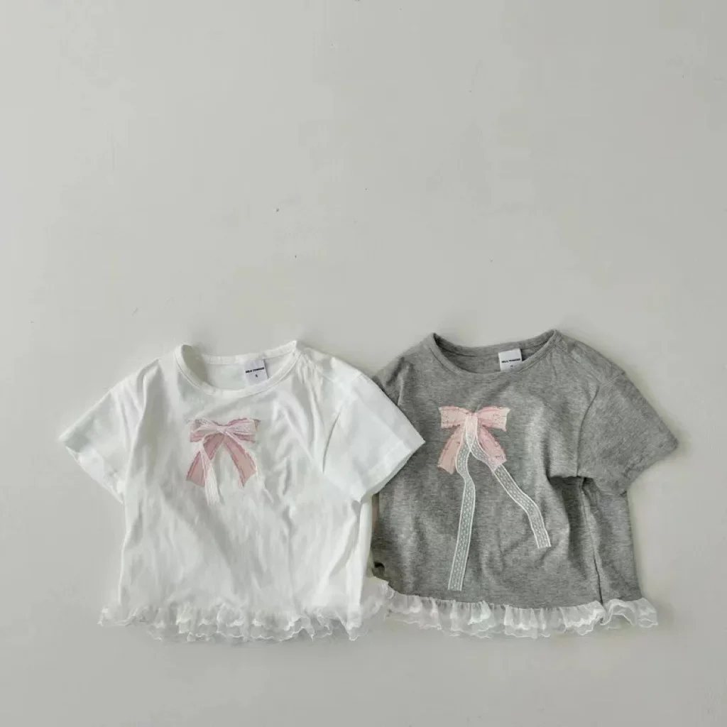 

2024 Summer New Baby Girl Cute Bow T Shirts Infant Short Sleeve Tee Cotton Girls T Shirt Children O-neck Tops Toddler Clothes