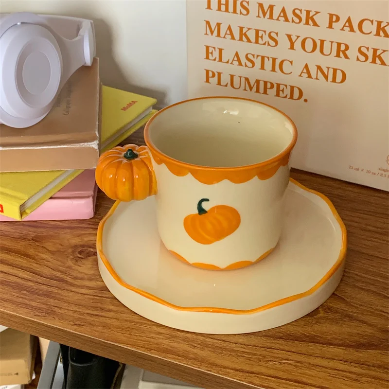 

Pumpkin Coffee Cup 300ml Korean Style Cute Heat Resistant Ceramic Cup Dish Pumpkin Handle Thanksgiving Party Supplies