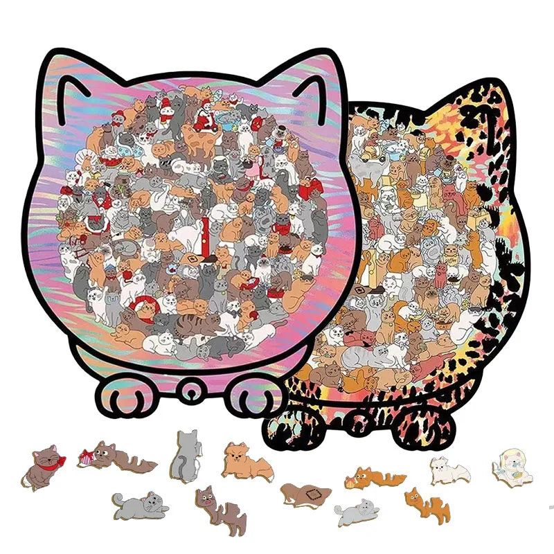 135Pcs Wooden Cat Puzzle Irregular Pieces Unique Animal Shape Jigsaw Puzzle For Home Decor Fun Educational Toys For Kids Adults