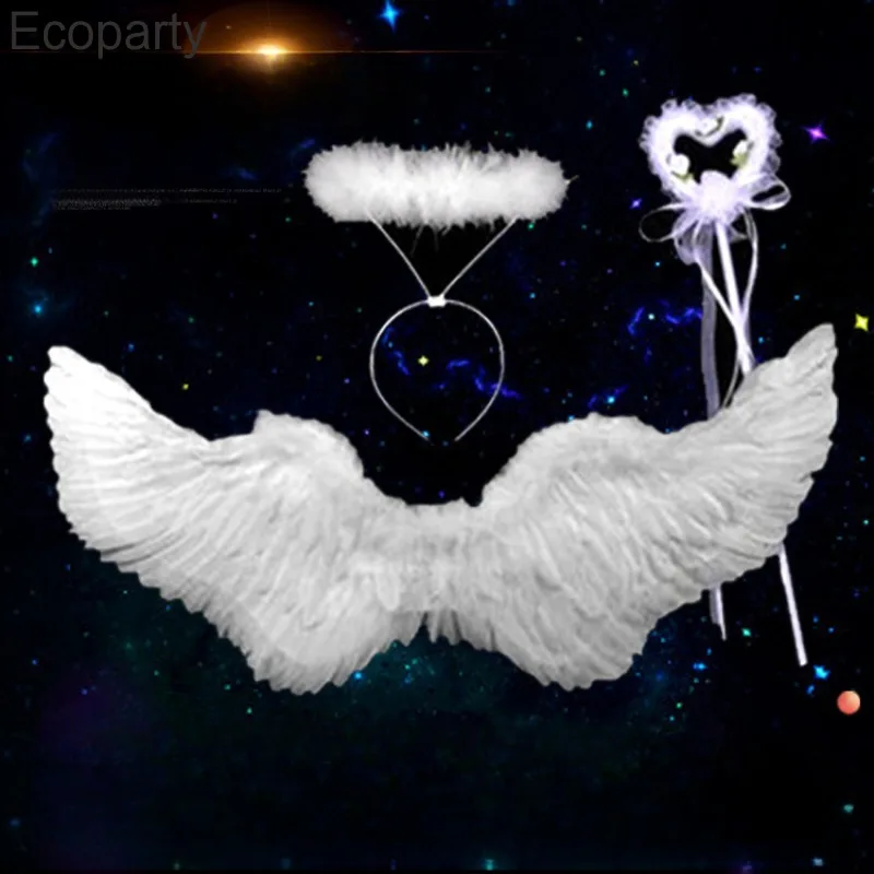 Anime Cosplay Angel Wings White Feather Devil Wings Swallow Shaped Kids Adult Performance Feather Wings Bride Flower Child Dress