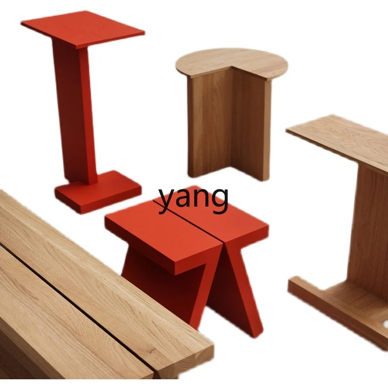 LMMModern Red Solid Wood Creative Bedside Table Movable Lazy Table