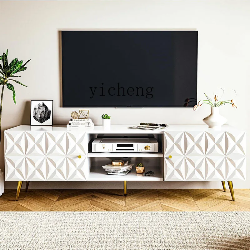 

ZK American light luxury solid wood TV cabinet French living room carved locker against the wall white storage cabinet