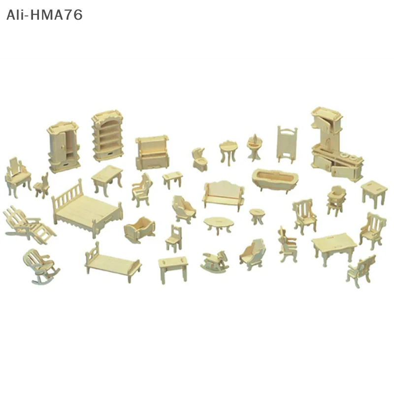 

34Pcs/Set Dollhouse Miniature Wooden Chair Table Cabinet Furniture Model Toy for Children Dollhouse DIY Decoration Accessories