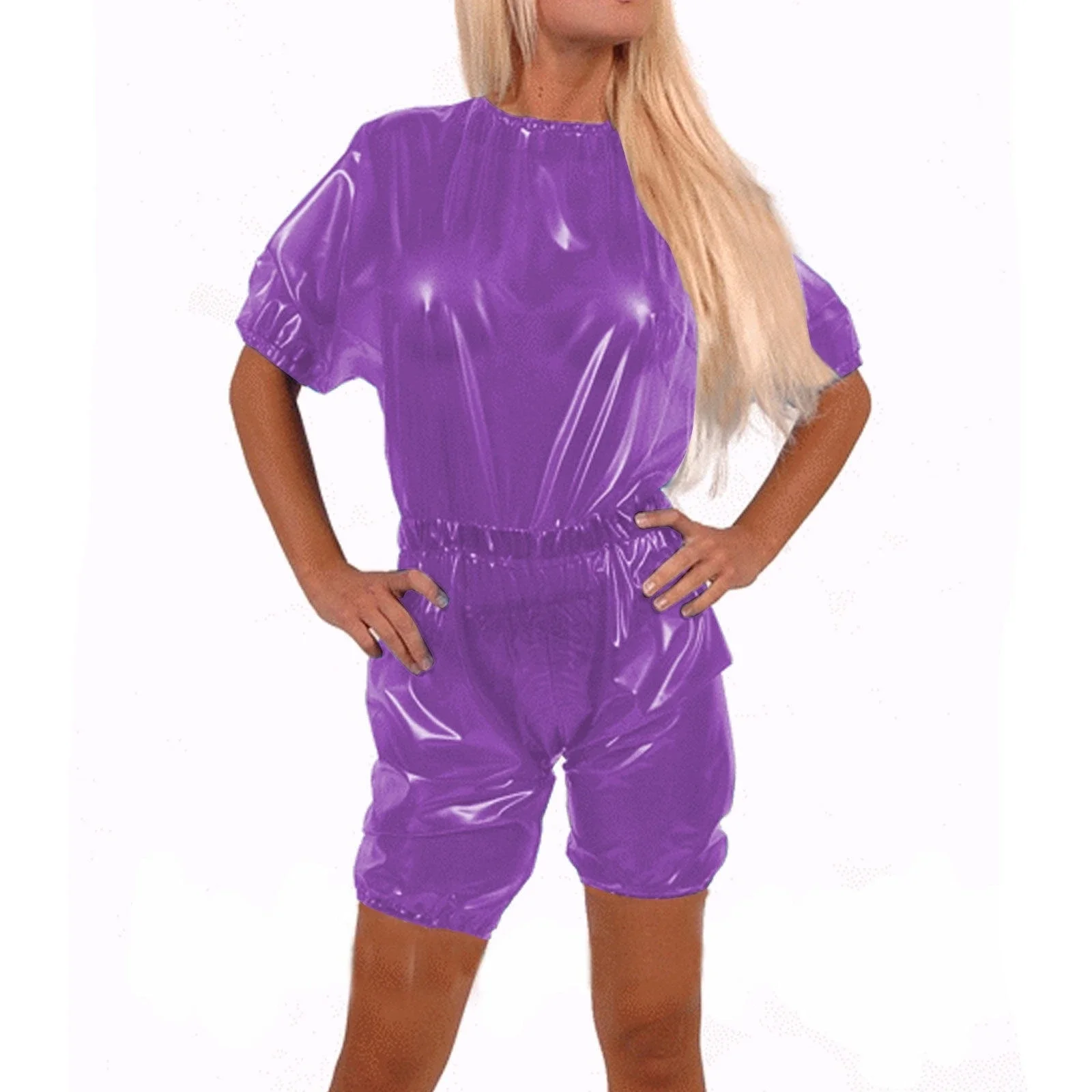 

100%Latex Rubber Catsuit Short-sleeved loose uniforms Sexy Suit Masquerade Size XS~XXL