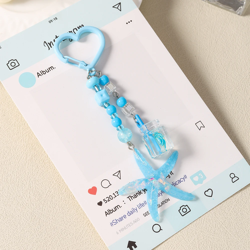 Aihua Niedlicher Y2K-Schicker Sommer-Strand-Seestern-Schlüsselanhänger für Damen und Mädchen, Handtaschenanhänger, Air Pad Hülle, Riemen, handgefertigter Schmuck, Geschenke – Detail 6