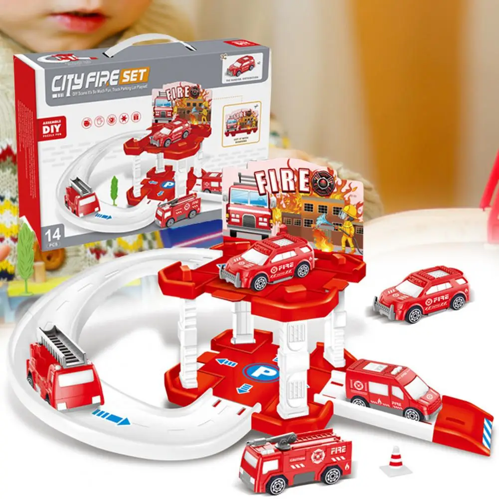 1 Set Assembled Car Playset 360 Rotation DIY Scenes Educational Toy Gliding Rail Car Toy Playset Parking Lot Toys Children Gift