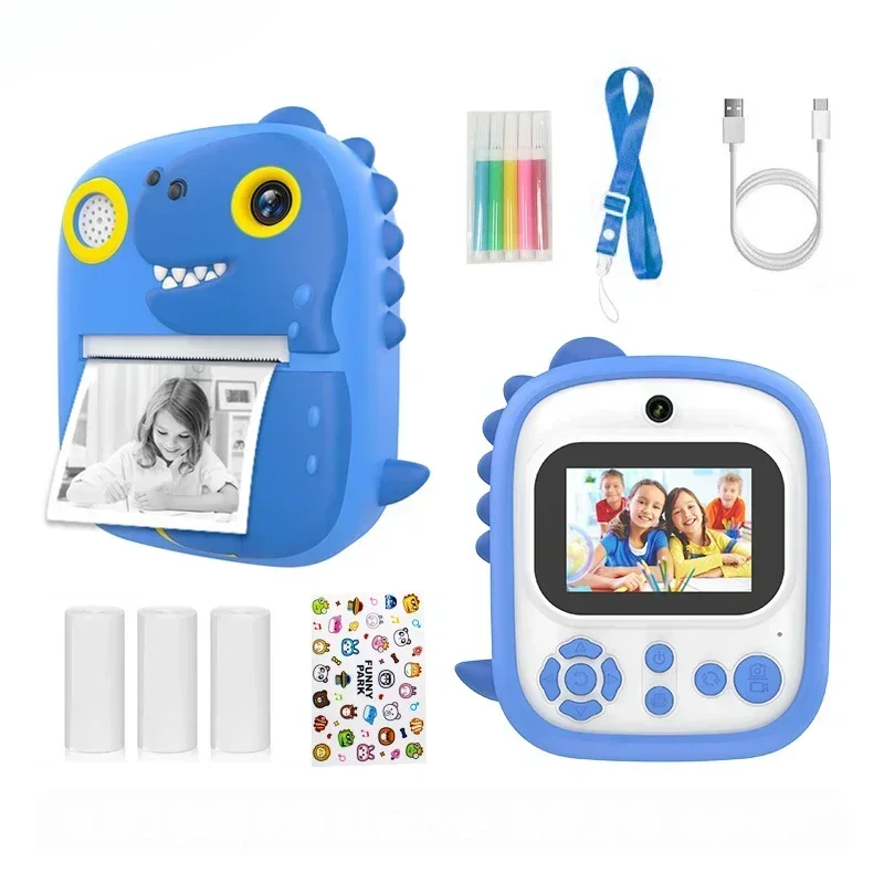 

New Arrival P3 Dinosaur Silicone Protective Cover 1080P Digital Selfie Camera 2.4-inch screen Instant Print Kids Camera