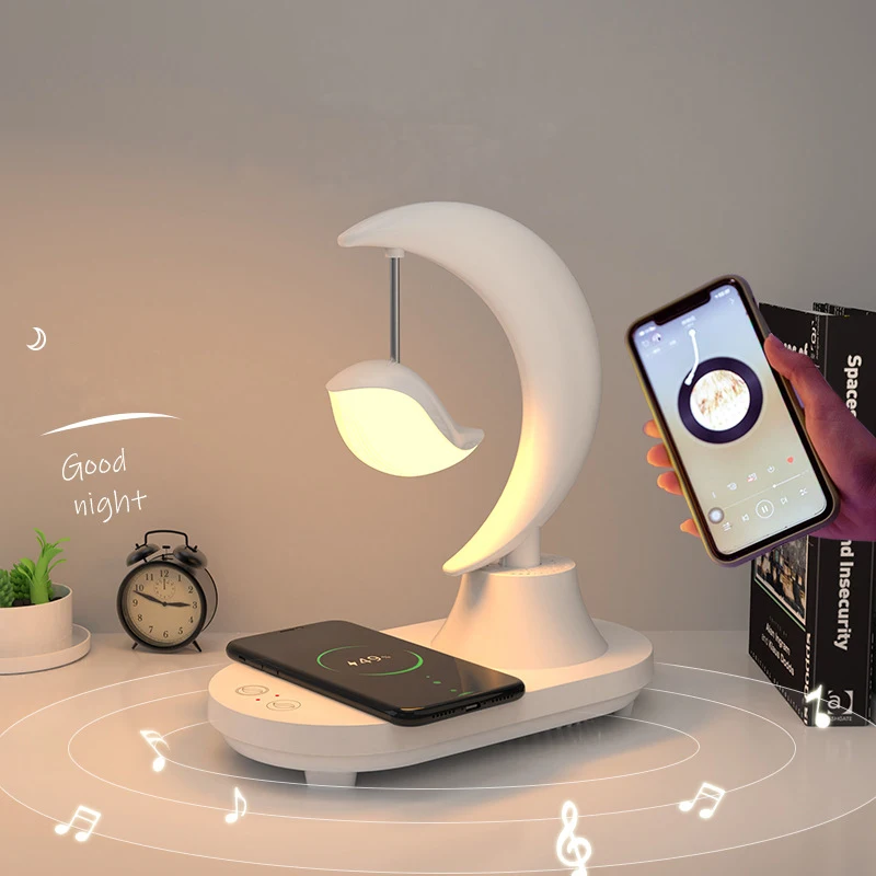 Comoonda Rechargeable Touch Table Lamps Bluetooth Music Player Home Decor Night Lights LED Dimming Lustres With Wireless Charger