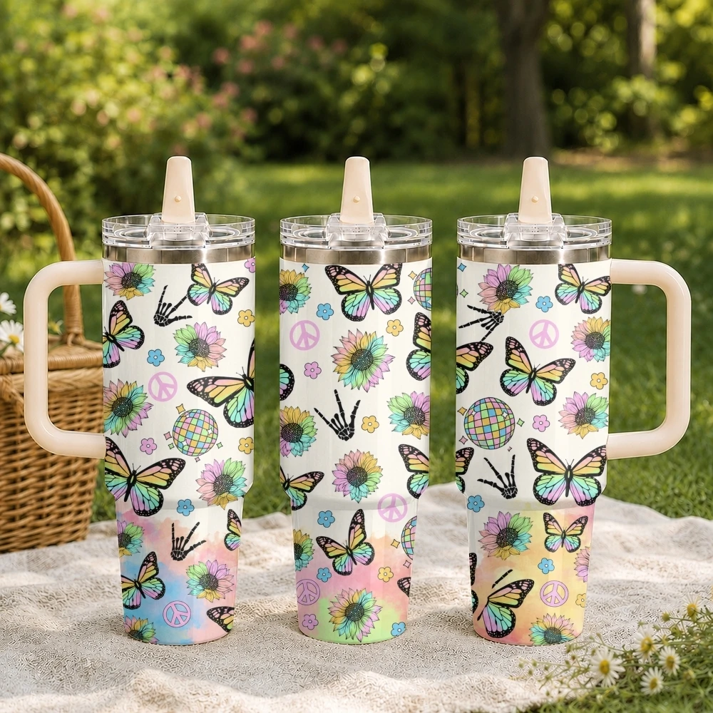 Spirit of Freedom Vacuum Flasks 40oz Thermal Tumbler with Handle Stainless Steel Vacuum Insulated Leak Proof Travel Mug