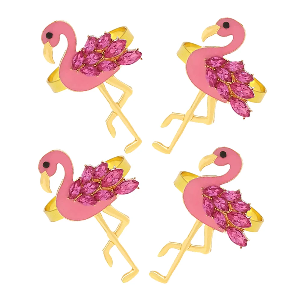 

4 Pcs Pink Flamingo Napkin Rings Delicate Buckles Alloy Material Creative Design Table Decor Party Wedding Use