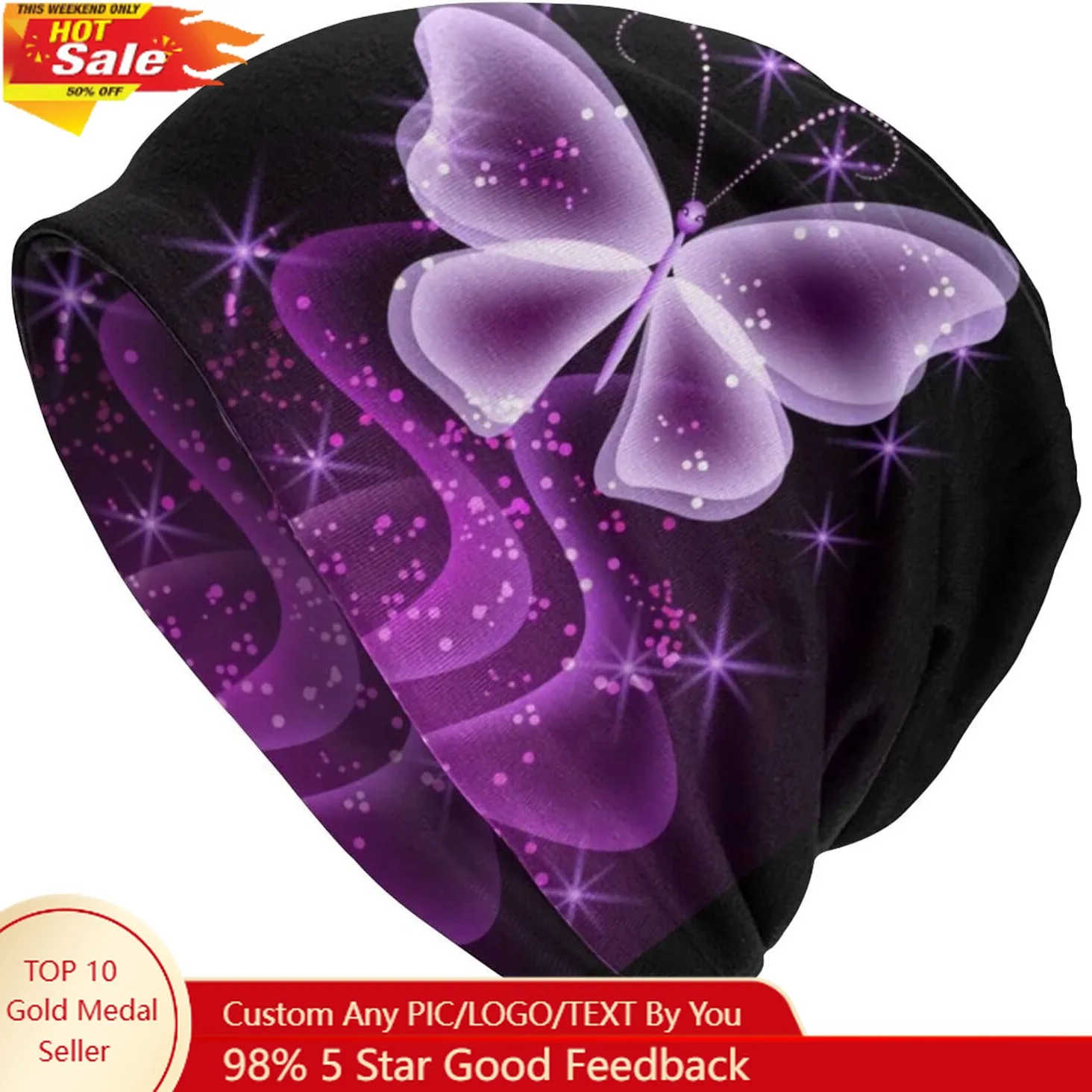 

Butterfly Pattern Beanie Chemo Hat Cancer Headwear Knitted Hats Baggy Slouchy Scarf Cap for Adults Women Men