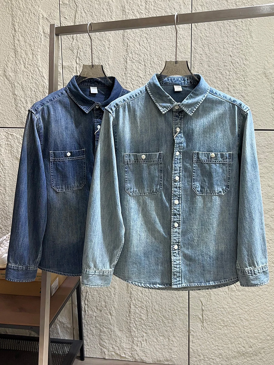 

Retro Japanese Style Soft Washed Long Sleeve Men's Comfortable Breathable Versatile Workwear Denim Jacket Spring Autumn Cotton