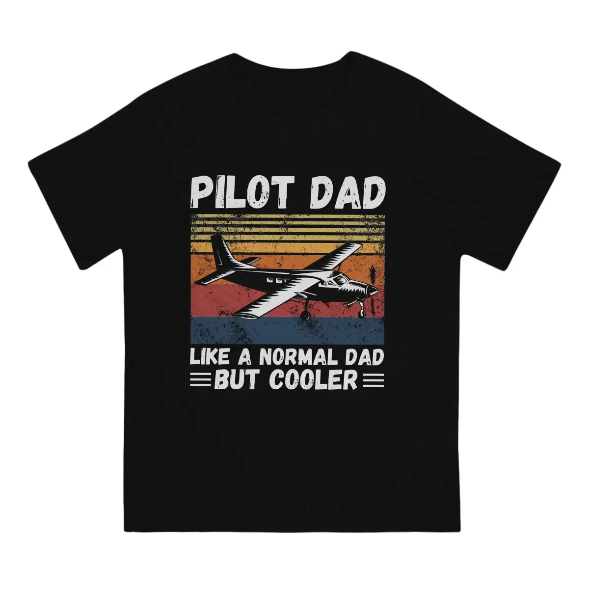 Pilot Dad Like A Normal Dad But Cooler Retro Sunset Pilot Dad T-Shirts for Men Airplane Lover Novelty 100% Cotton Tee Shirt image 2