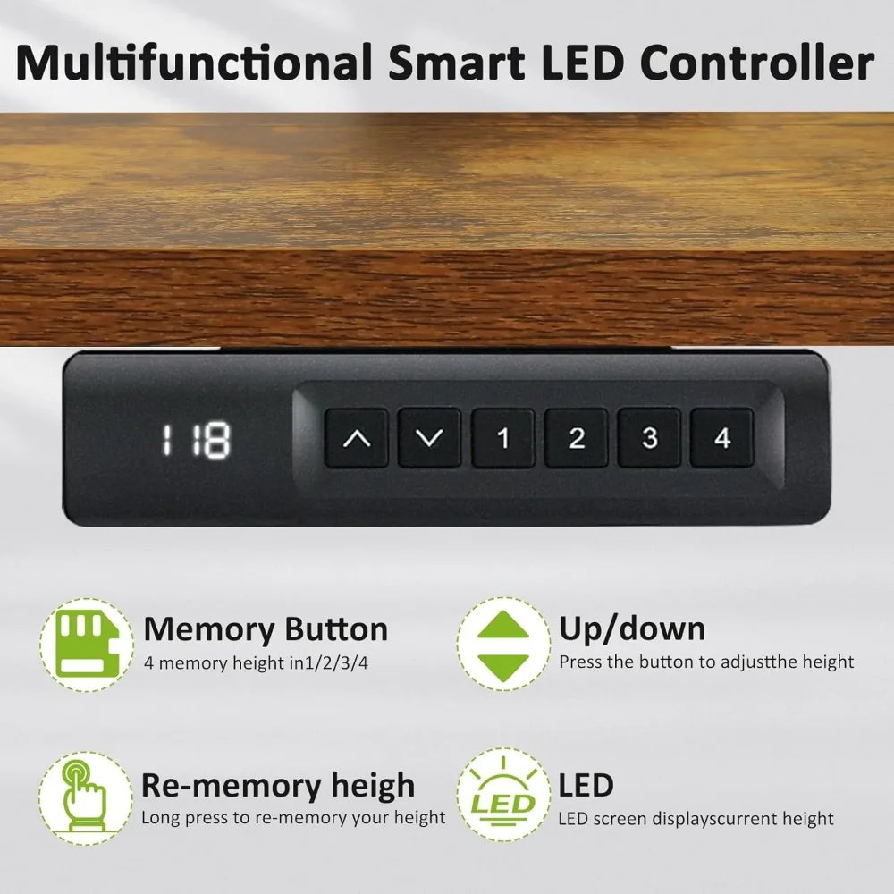 مكتب قائم كهربائي 63 × 24 مع منافذ، مكتب دوار مع لوحة ماوس كبيرة الحجم، 2 منفذ USB و3 منافذ طاقة، Adj مريح