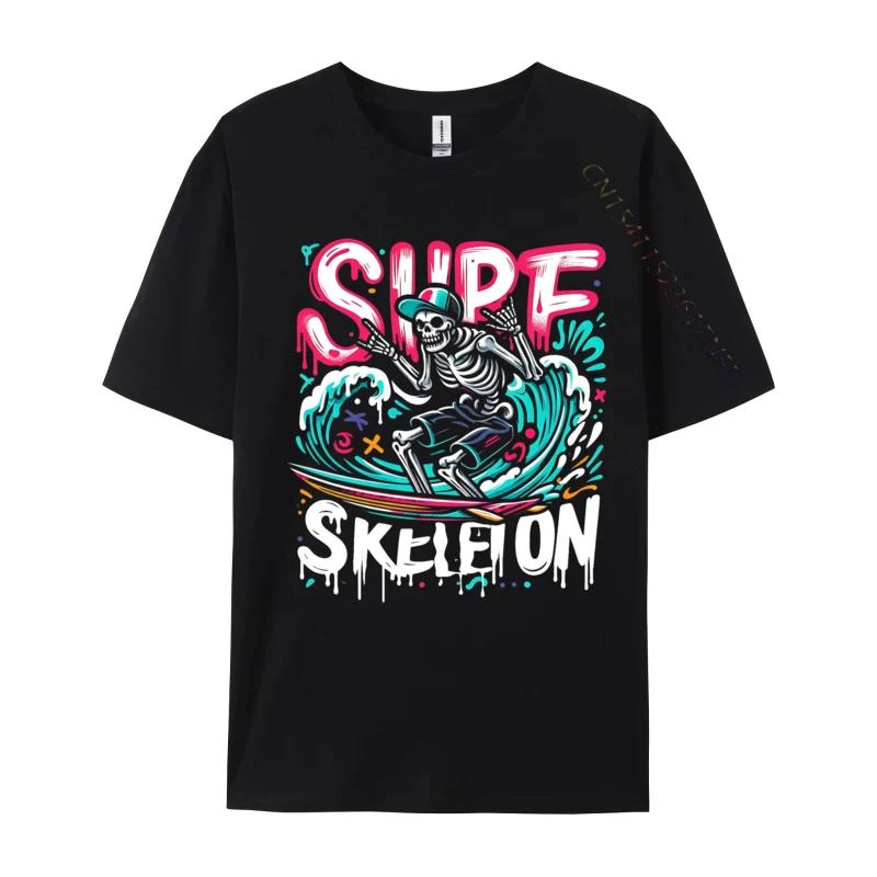 Graffiti Surf Skeleton Summer Vibes Beach Vacation Surfing Casual Cotton Fabric Tops Shirts Cool T-Shirt Hip Hop