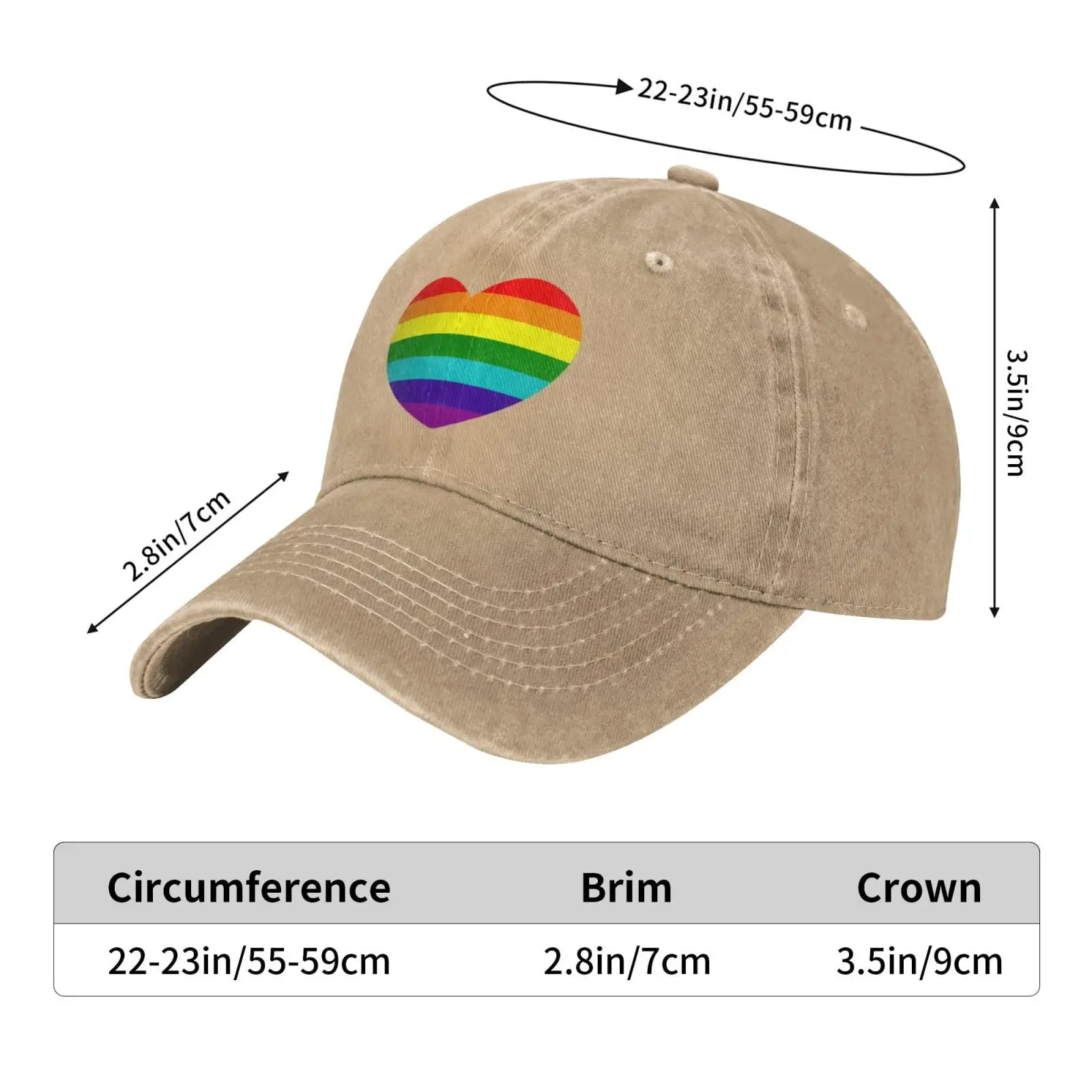 Boné de beisebol ajustável do arco-íris do orgulho do coração para homens e mulheres, chapéus engraçados, chapéu do camionista, LGBTQ, progresso gay, bissexual