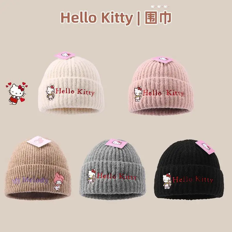 

Sanrios Hello Kittys Kuromi My Melody Hat Winter Warmth Good-Looking Knitted Hat Keep Warm Ear Protection Cute Cartoon Gift