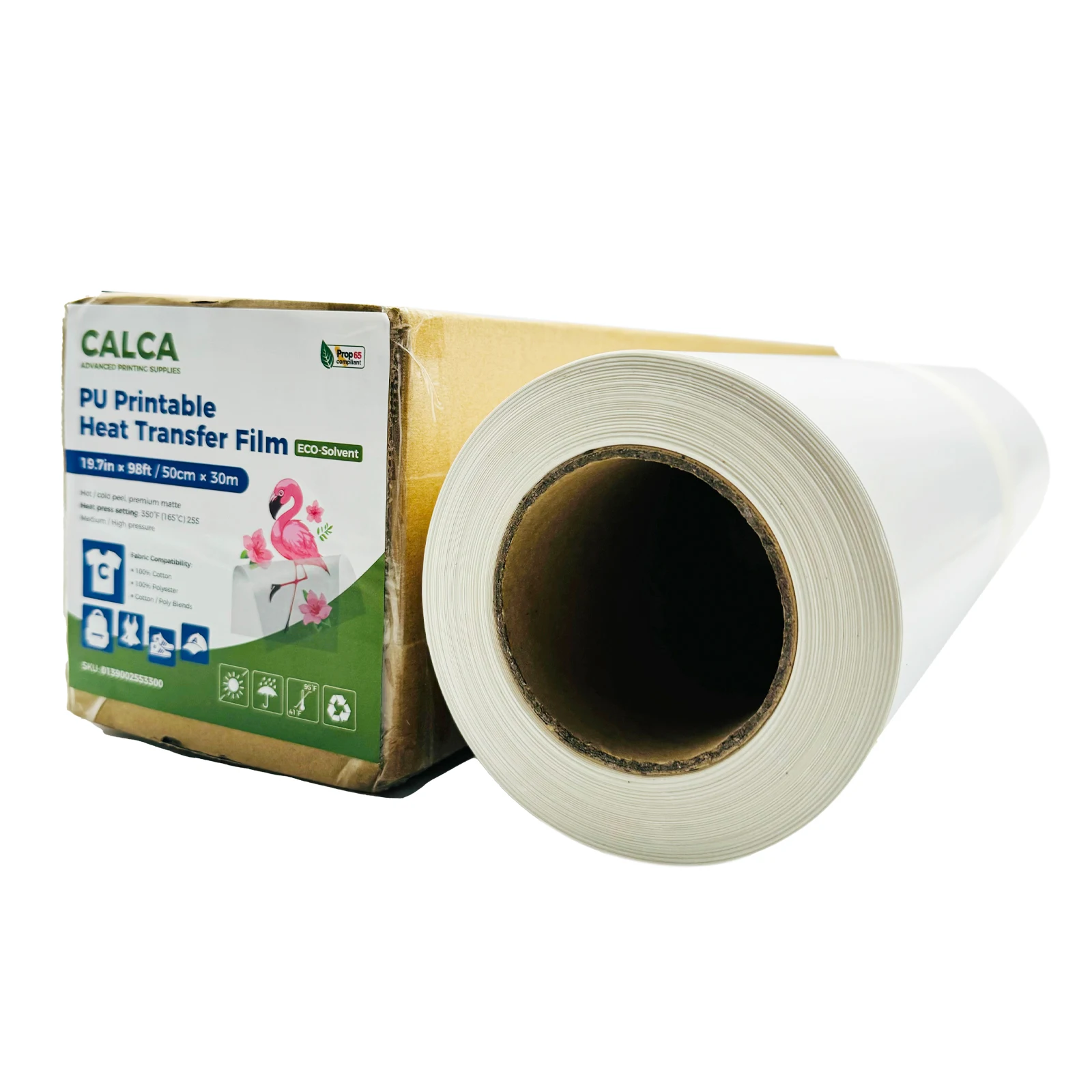 

US Stock 19.7" x 98´ Roll White Color 270 Micron PU Heat Transfer Vinyl Eco-Solvent Printable Vinyl For Dark T-shirt Fabric