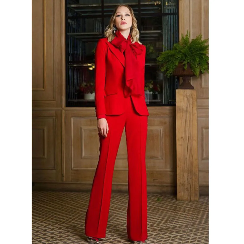 

Classy Red Women's Christmas Suits Single Breasted 2 Pieces Jacket Pants Female Clothing Banquet Party Office Lady Blazers Sets