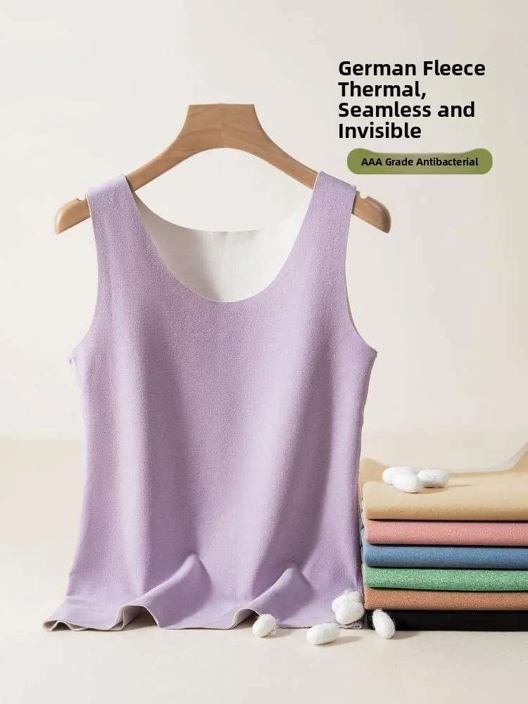 Thickened Fleece Warmth Vest Women's Sleeveless Dervo Close-Fitting Seamless Inner Wear Tank Top Autumn Winter Base Shirt Lar...