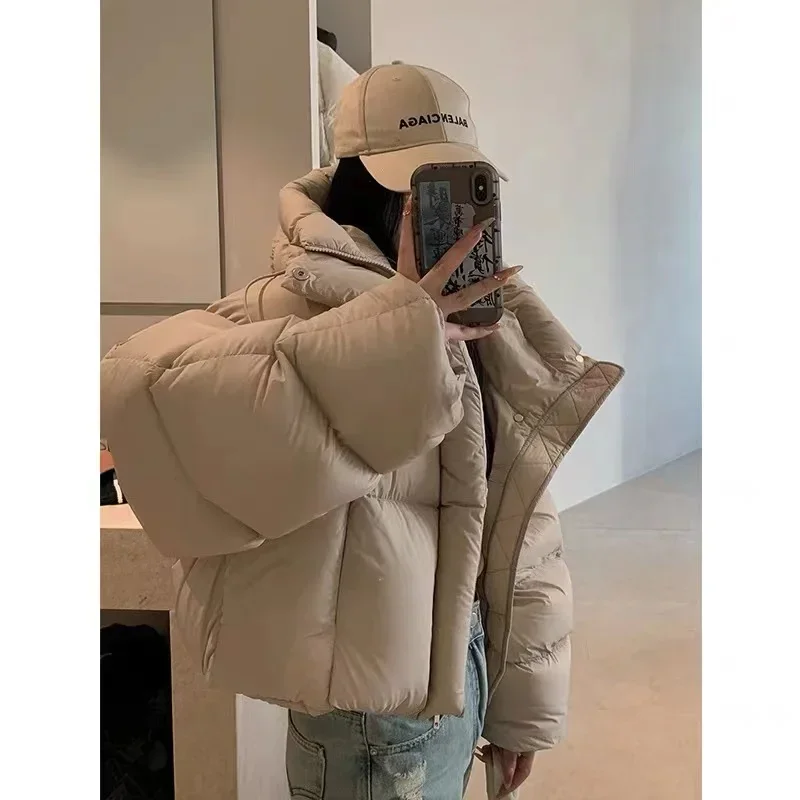 อเมริกันRetroสไตล์เดี่ยวBreasted Parkas 2024 ฤดูหนาวWarmหนาเสื้อแจ็คเก็ตผู้หญิงลําลองOuterwear Vintage Hooded Coat