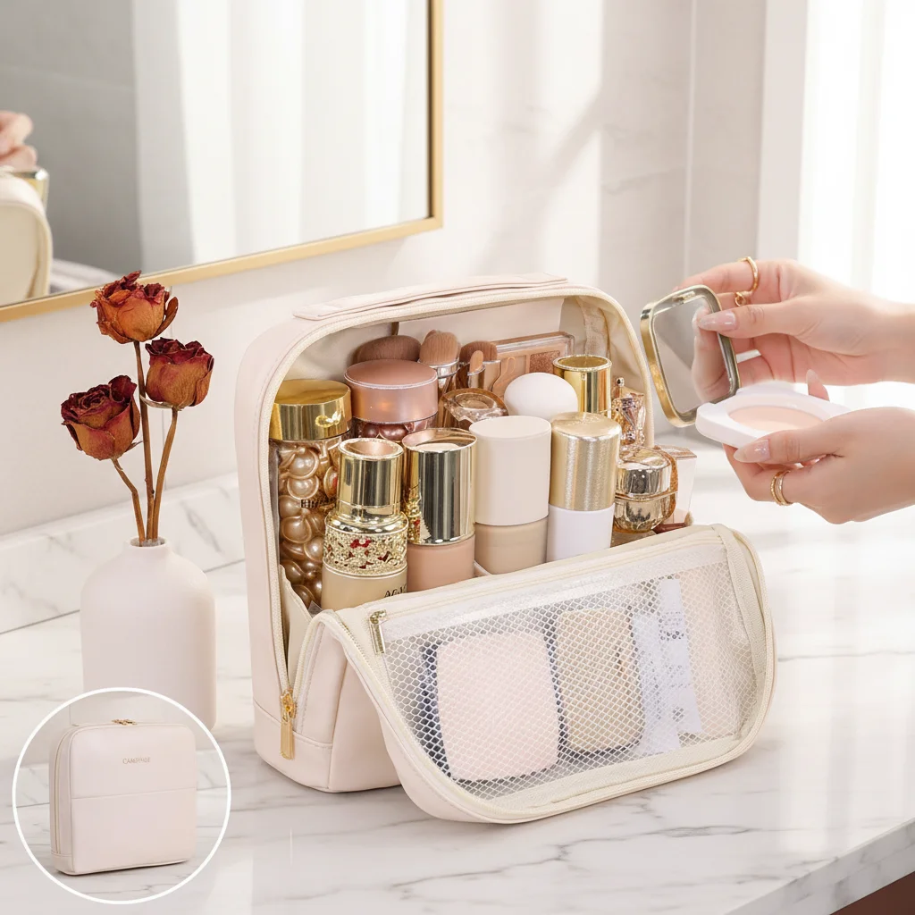 

Портативная косметичка для женщин, вместительная, с подставкой, органайзер для макияжа
