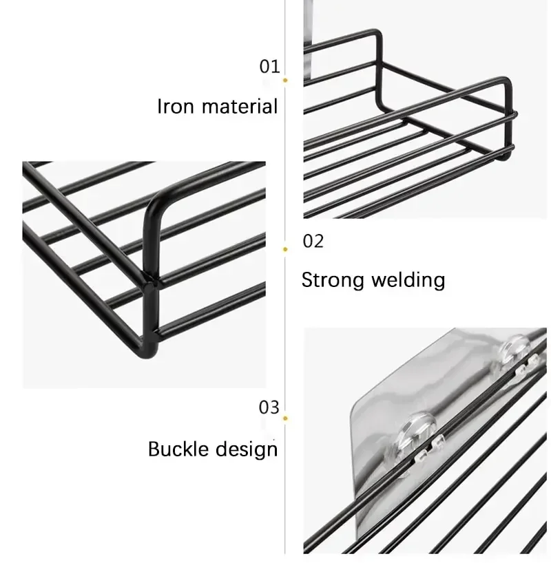 Bathroom Storage Kitchen Organizer Shelf Black Shelves Corner Frame Iron Shower Punch Free Mounted Caddy Rack