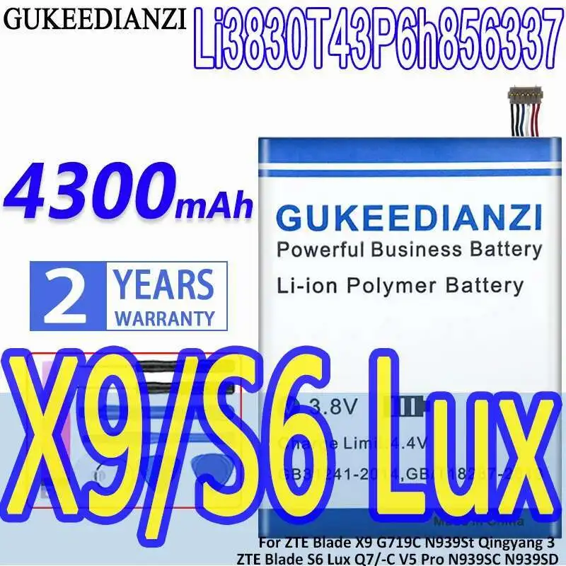 

Mobile Phone Battery Li3830t43p6h856337 4300Mah For Zte Blade X9 G719C N939st Qingyang 3 S6 Lux Q7 -C V5 Pro N939SC N939SD